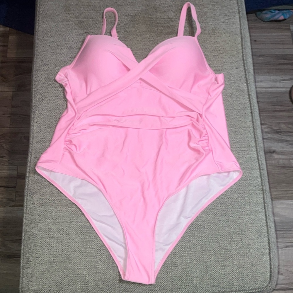 SHEIN Swim Curve Summer Beach Plus Ruched Wrap Cross Push Up One Piece Swimsuit